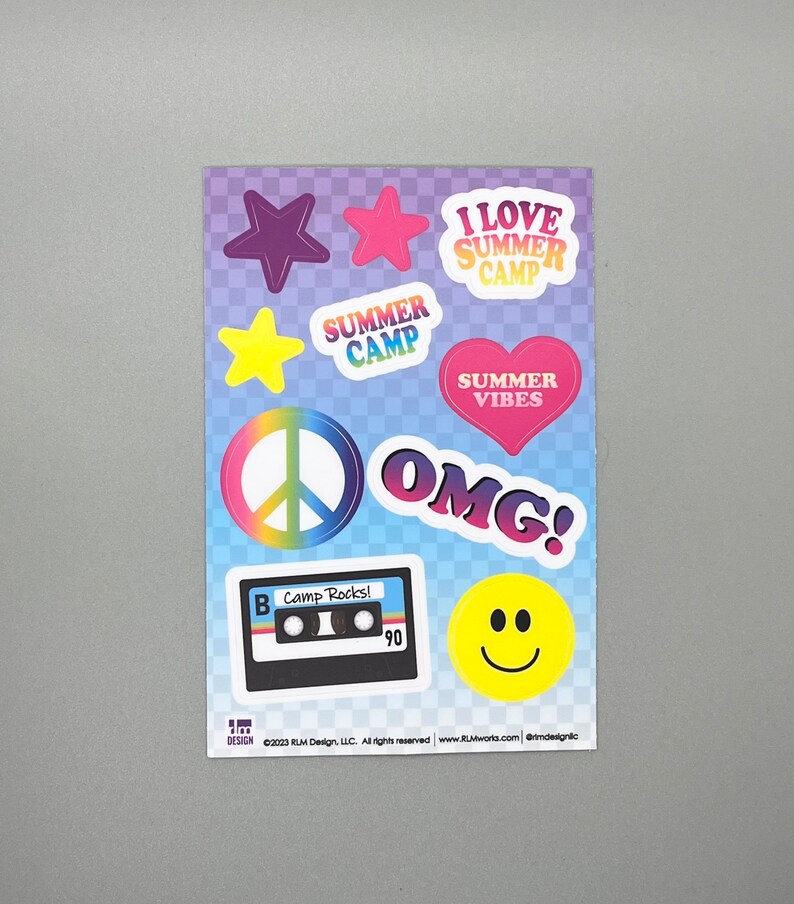 Summer Camp Water Bottle Stickers - Original artwork by RLM Design - assorted designs Sticker Sheet