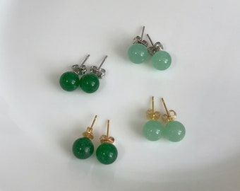 Green Jade ball stud earring