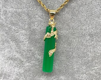 18K Gold Plated Pea Green Jade Dragon Pendant Necklace With - Etsy