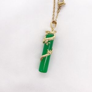 Genuine Green Jade Dragon Pendant Necklace