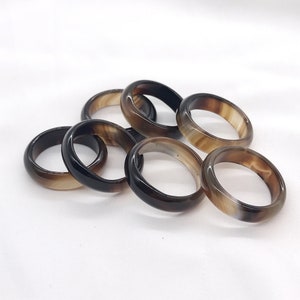 6mm Genuine Brown agate solid band ring, Gemstone Agate Ring