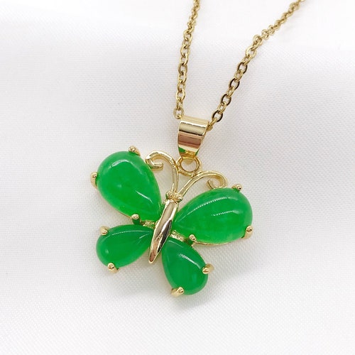 Green light Greenpurple Jade Butterfly Pendant Gold Plated Etsy