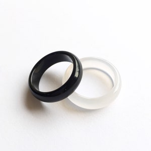 Transparent white and black jade simple band ring