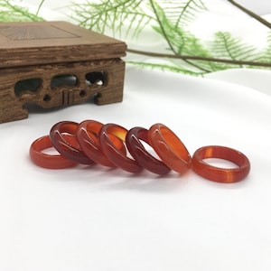 6mm Red Agate Carnelian Solid Band Ring, Gemstone Ring size 6–13