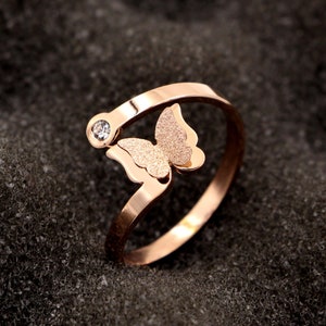 Rose Gold Plated Butterfly Stainless Steel Ring
