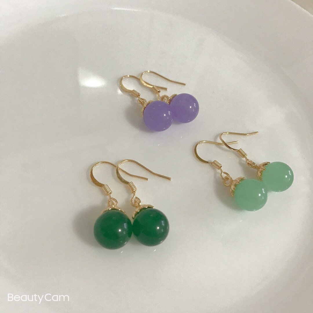 Genuine Green Jade Ball Dangle Earring Lucky Gift Etsy