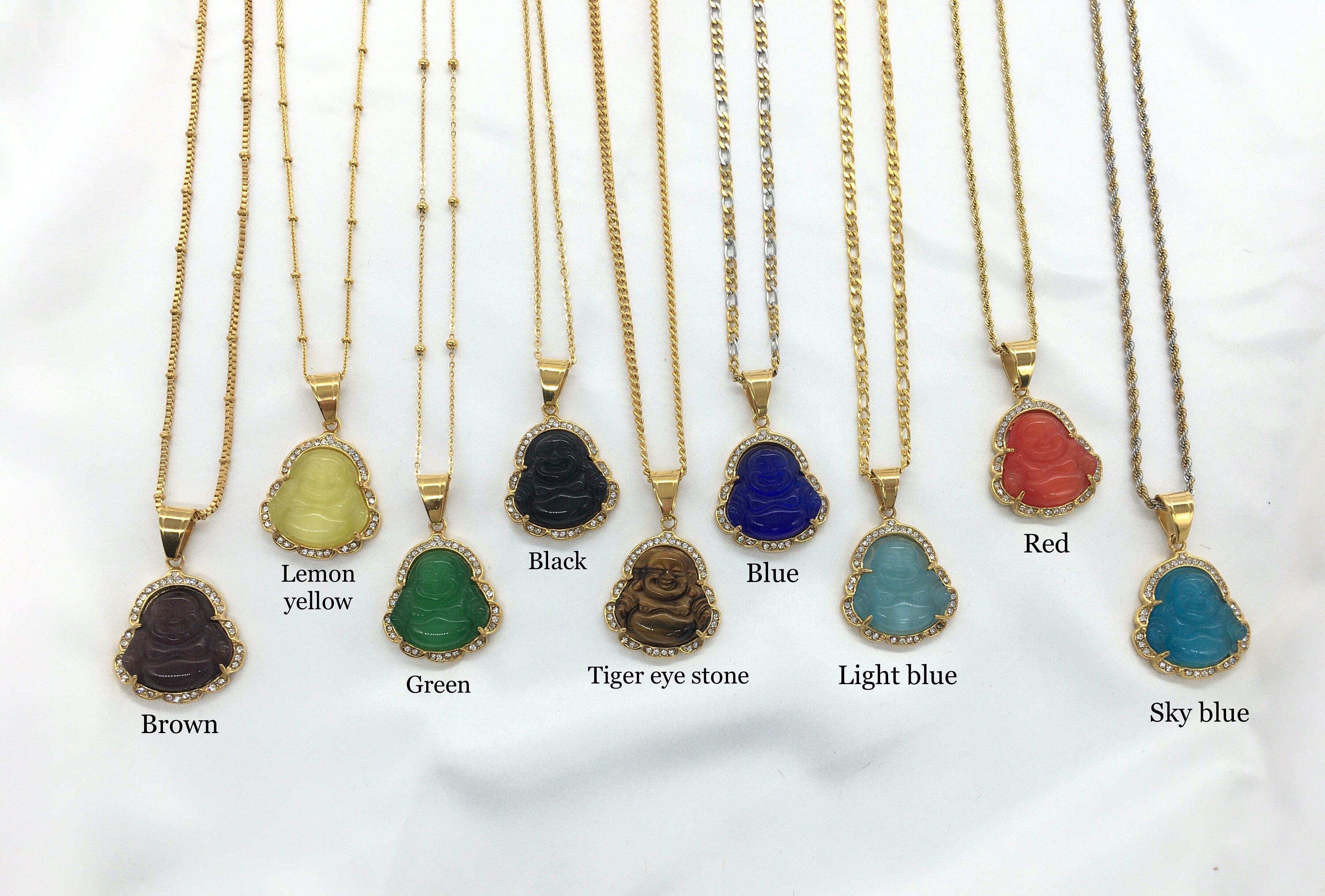 18k Good Filled Wisdom Jade Tiger Eye Stone Laughing Buddha Etsy