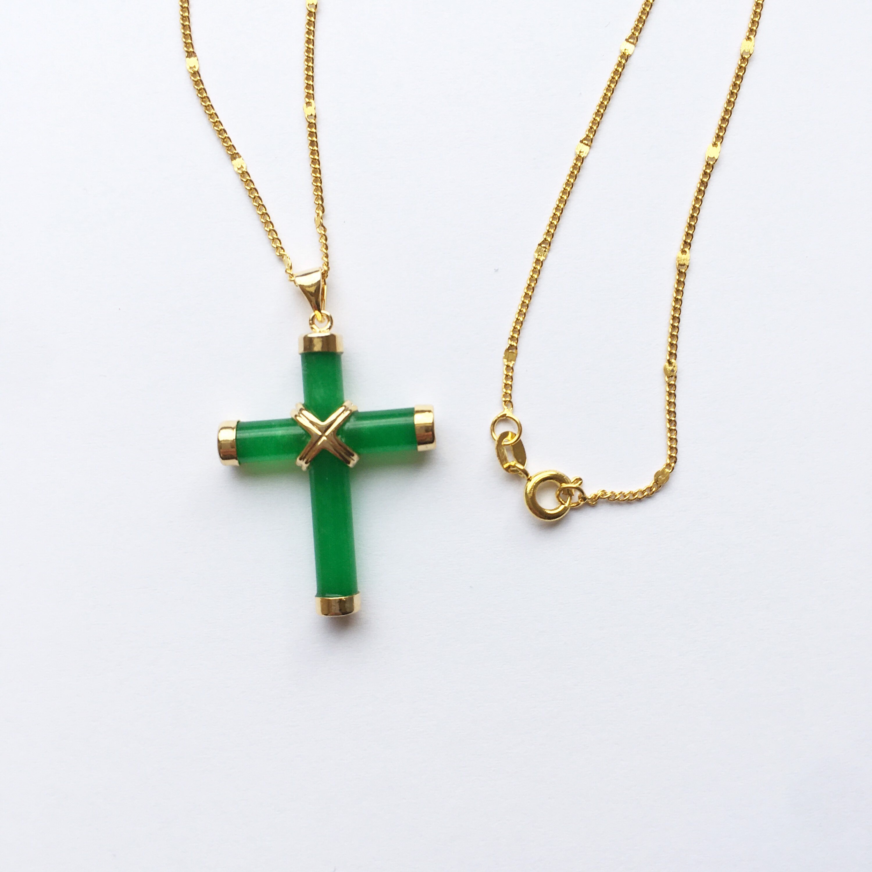 Gold Plated/ Genuine Jade Cross Pendant Necklace Etsy