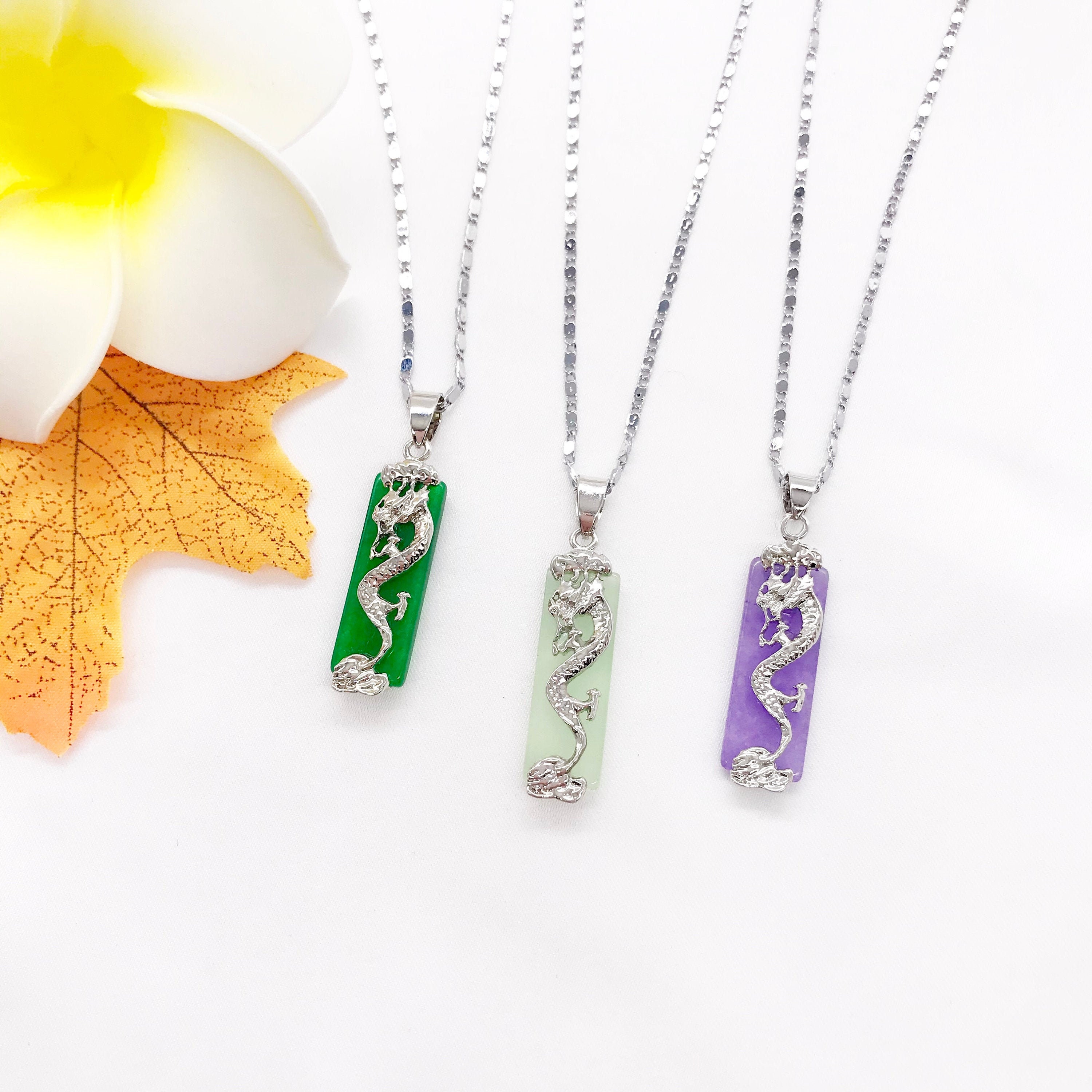 Weiß gold vergoldet grün / lila Jade Drachen Amulett Anhänger | Etsy