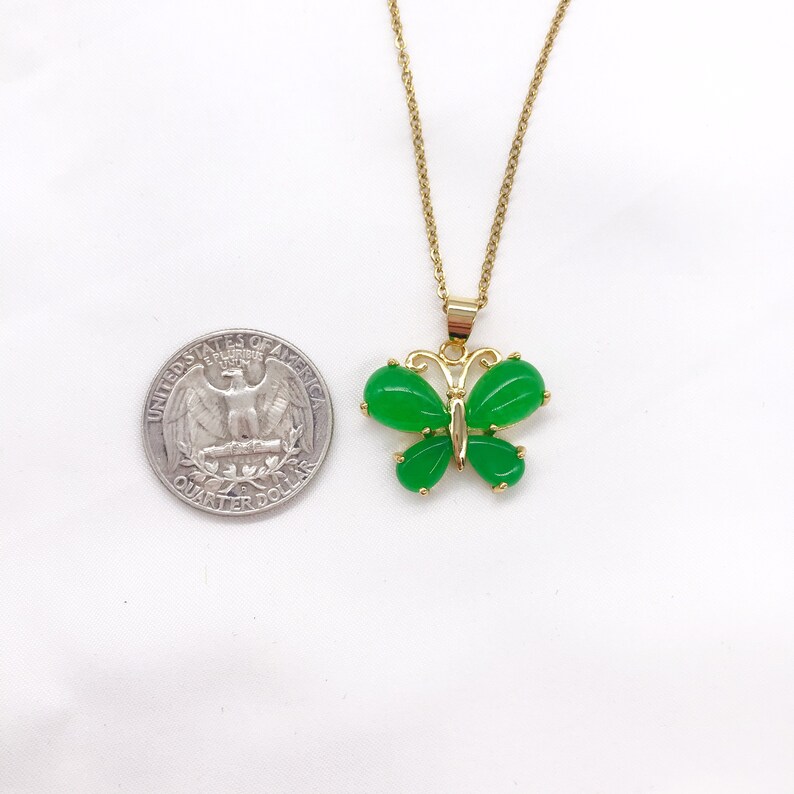 Cute Jade Butterfly Pendant Gold Plated Chain Necklace Etsy