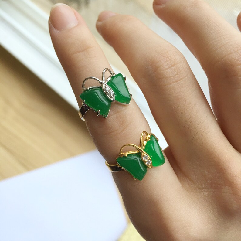 Jade gemstone butterfly rings