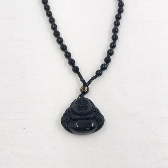 Obsidian buddha deals necklace