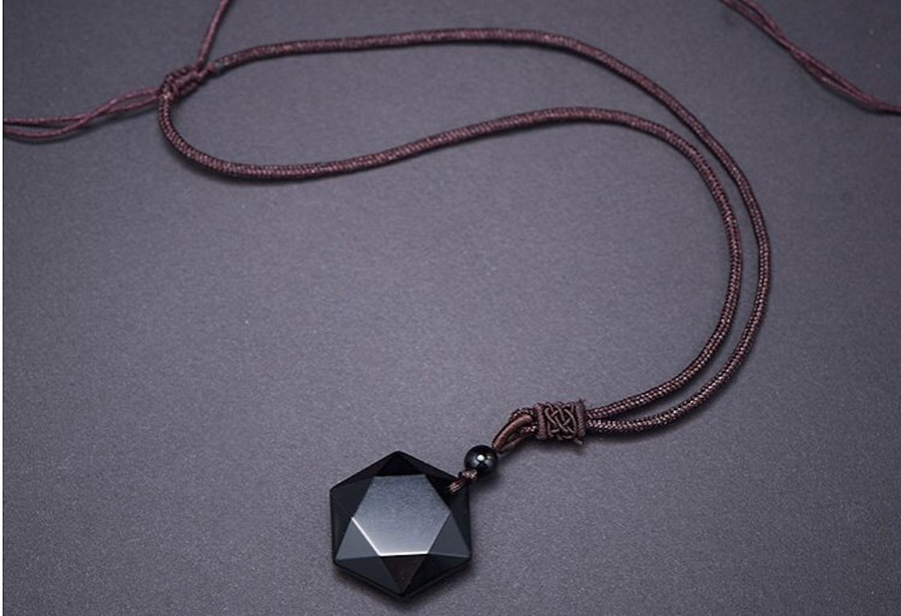 Schwarzes Obsidian Hexagramm Amulett - Natürlicher Heilstein Anhänger Für Reiki & Schutz