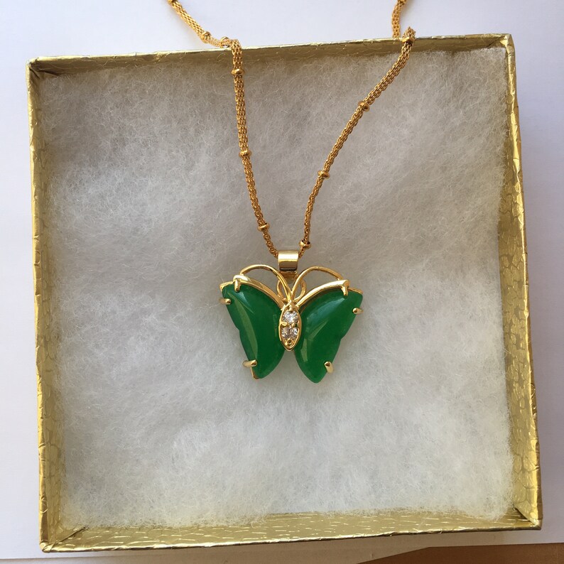 Green light Greenpurple Jade Butterfly Pendant Gold Plated Etsy