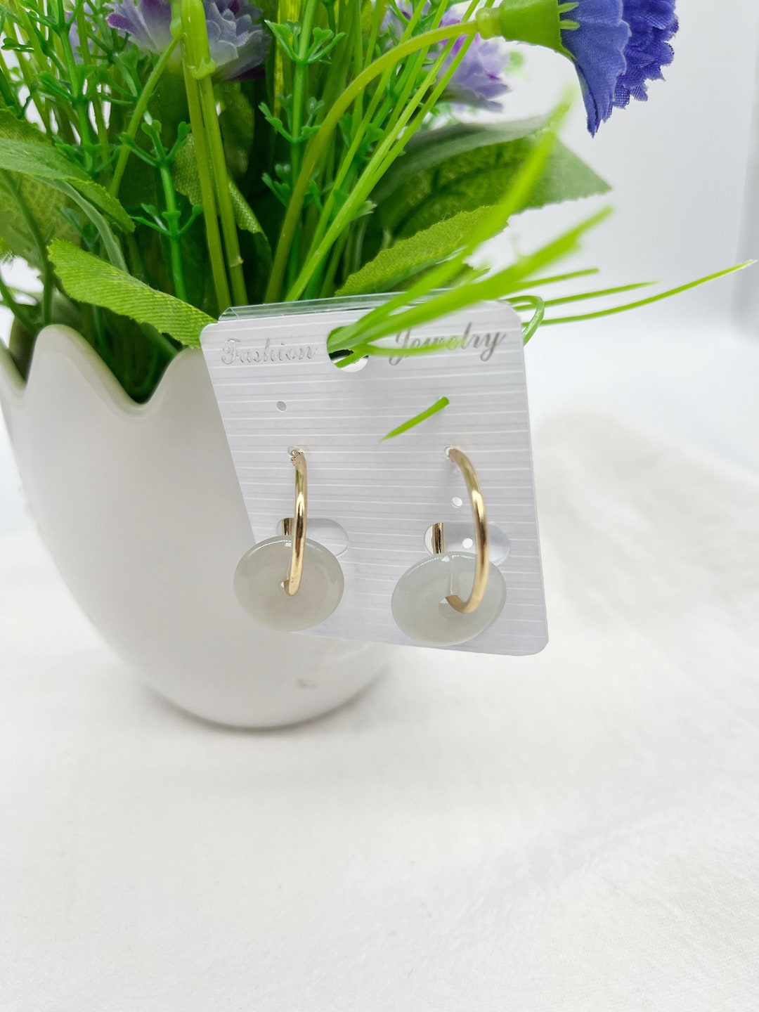 Jade Donuts Pendant Hook Earring Color White Etsy