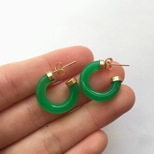 White Gold plated/ Gold plated Green, Purple Jade Circle Hoop stud Earrings, Jade Earring