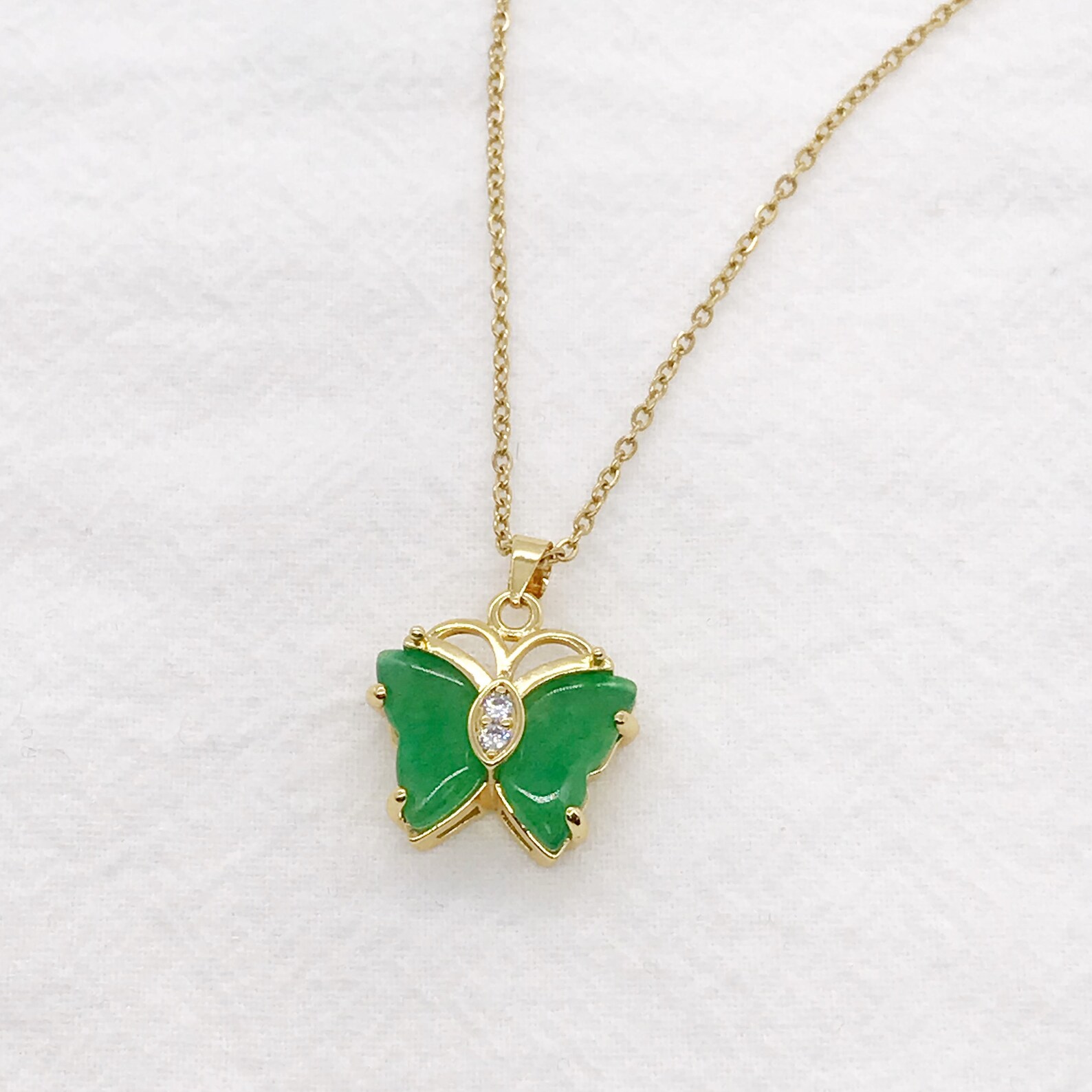 Genuine Green Jade Butterfly Pendant Necklace Etsy New Zealand