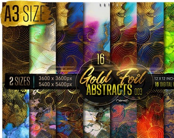 Gold Foil ABSTRACT Art 003 , 16 ULTRA HiRes Digital Papers 12x12in, 18x18inch @300dpi Goldfoiling Effect Pattern. XTQD003