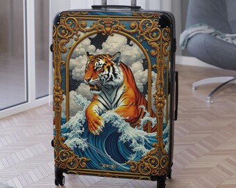 Tiger in Waves-koffer, artistieke bagage met dierenprint, sierlijke reistas met spinner, premium harde hoes, cadeau voor natuurliefhebbers | 1005