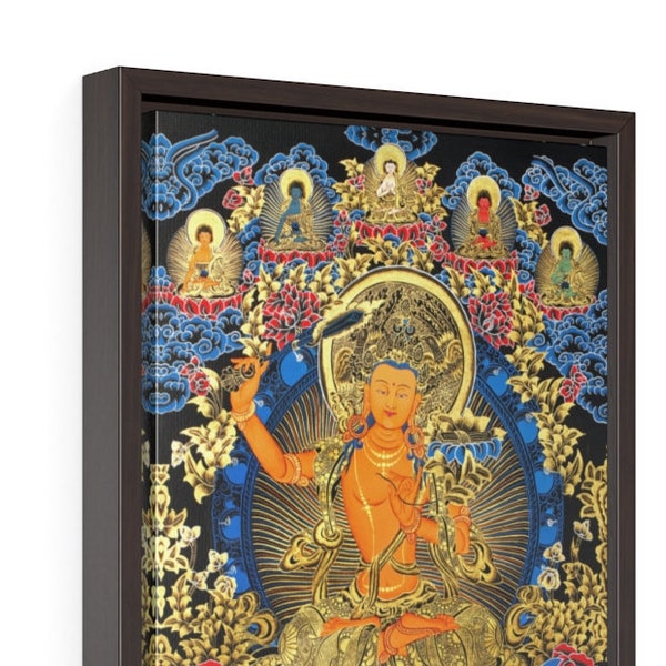 Buddhist Bodhisattva Manjushri with Five Dhyani Buddhas -Tibetan Thanka Print