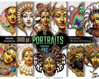 Indian Divine Dancer, 12 Ultra Hi-Res Digital Papers 3600px @300dpi PNG, Art for Wallpapers, T-Shirt printing, Transparent PNG | 5005
