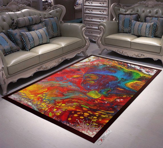 Vibrant Area Rug, Abstract Carpet, 3 Sizes Chenille Area Rug, Livingroom Carpet, Acrylic Art Rug, Bedroom Carpet - 1002
