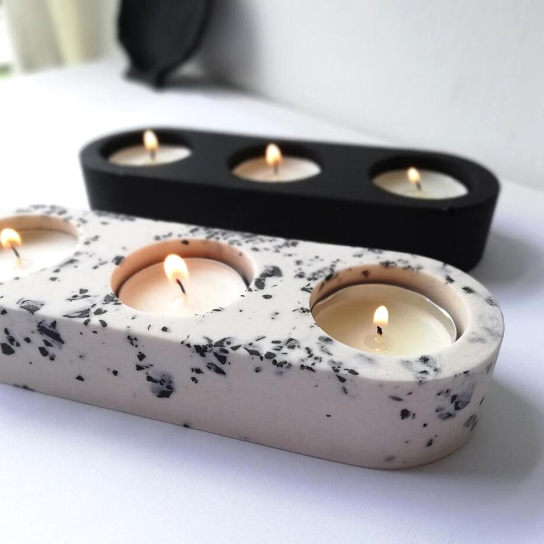3 Holes Candlesticks Cement Silicone Mold DIY. Cement Plaster Round
