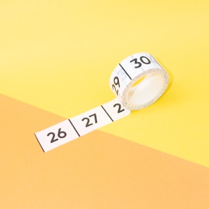 Calendar Monochrome Washi Tape - Days and Month Minimalist Masking Tape for Paper Planning, Notebook Therapy, Journal Planner. 20mm x 10m.