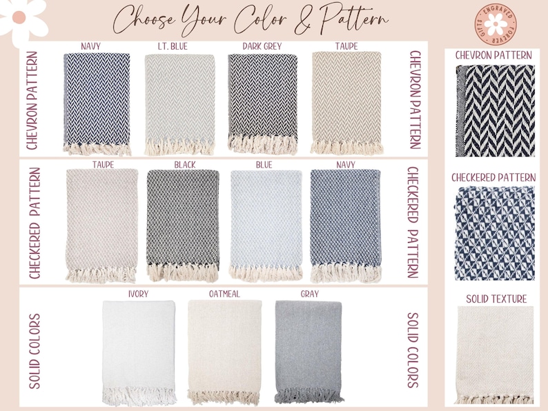 Custom cozy cotton throw blanket featuring a beautifully laser engraved leatherette patch. Perfect for weddings, anniversaries, or special occasions. Personalize with names or a heartfelt message for a unique, meaningful gift that will be cherished.