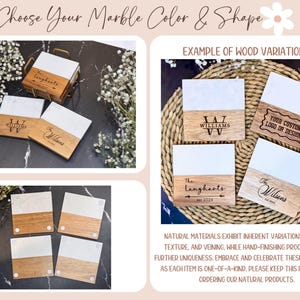 a collage of photos showing different wooden cards