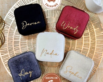 Custom Travel Jewelry Box for Bridesmaid Proposal Gift, Bridal Shower Gift, Personalized Velvet Jewelry Case, Bachelorette Party Favor