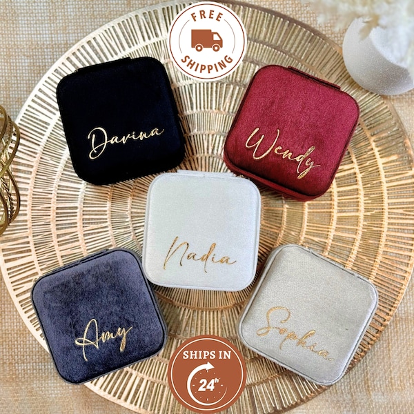 Custom Travel Jewelry Box for Bridesmaid Proposal Gift, Bridal Shower Gift, Personalized Velvet Jewelry Case, Bachelorette Party Favor