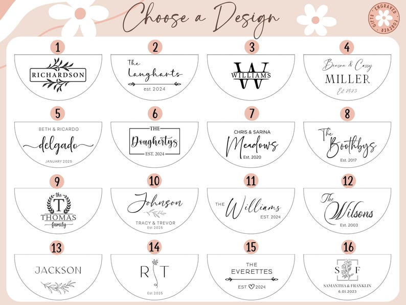 Personalized engraved marble and acacia wood coasters with design options.  Give a special gift for housewarming, gift for bridal shower, gift for wedding, gift for anniversary, or a gift for Mothers Day gift.