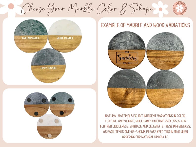 a set of four wood and stone coasters
