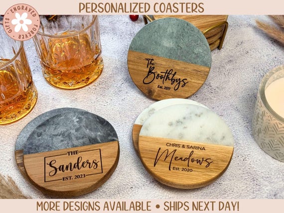 Personalized Coasters for House Warming Gift, Personalized Gift for Wedding, Custom Housewarming Gift for Couple, Couple Gift for New Home