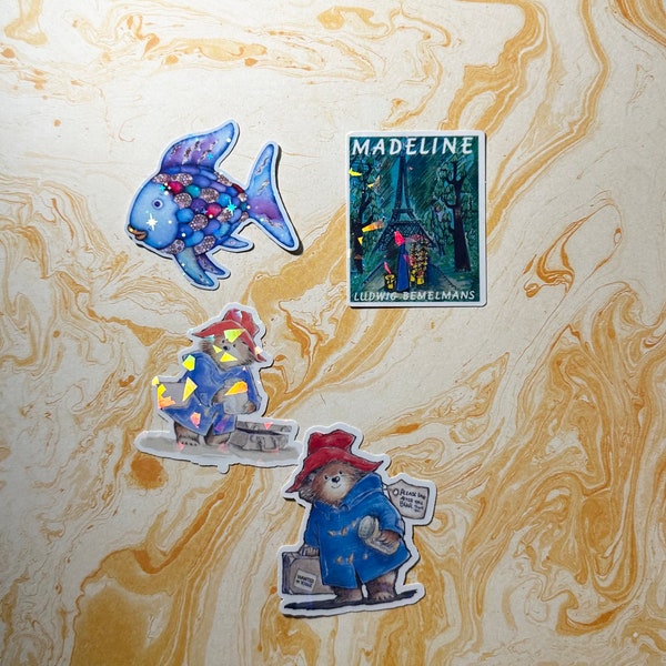 Stickers holographiques livres nostalgiques Poissons arc-en-ciel Ours Paddington Madeline Nostalgia Nostalgic| Stickers kawaii