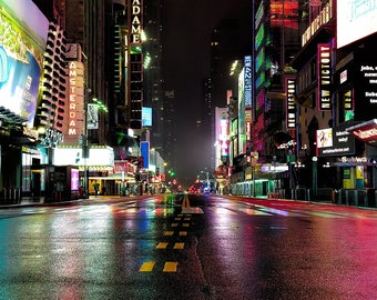 Empty NYC street at night during the pandemic lockdown - Manhattan, New York, USA, 2020, pandemic, Fine Art Print, Wall Art, Travel