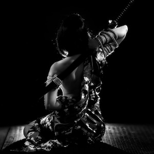 Shibari Kinbaku Tied Up Woman In Silk Robe and Sword, Fine Art Print, Wall Art, Sensual Art
