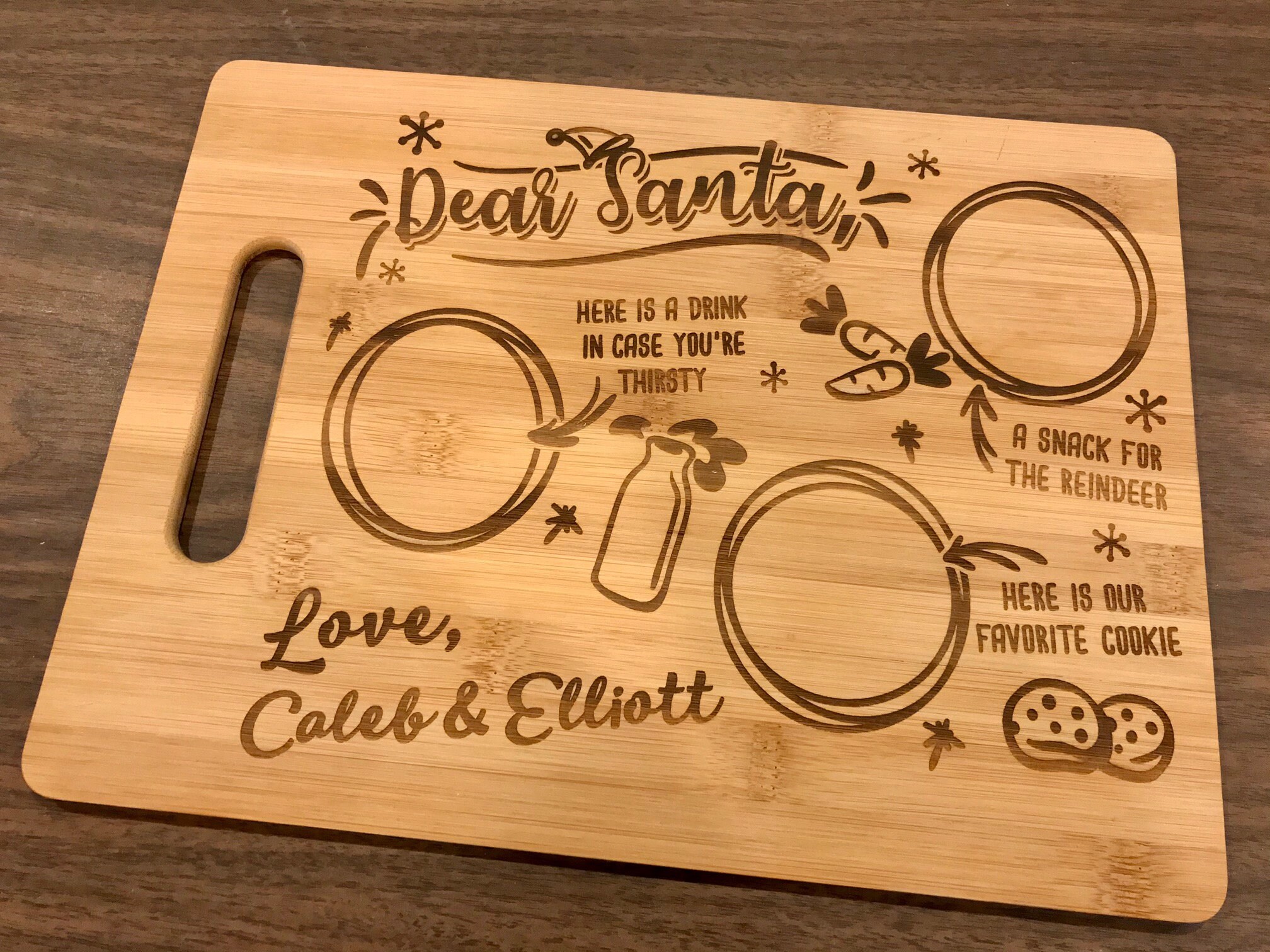 Custom laser engraved Santa Claus snack board tray for Etsy