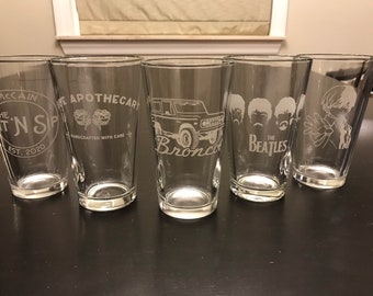 Custom pint glass laser engraved personalized with your corporate logo or image. Great gift!