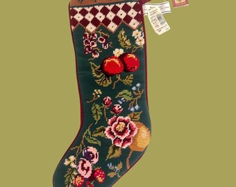 Vintage Obst- & Blumen Nadelspitzen Weihnachtsstrumpf 90er Jahre Tracy Porter Neu mit 43 cm