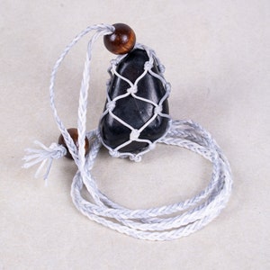 Shungite Stone Pendant - Interchangeable Crystal Holder - Black & Beige Braided Necklace/Choker - Rearview Mirror Charm