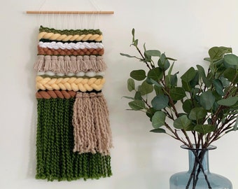 Green, brown Woven wall hanging | wall hanging | weave | wall art | modern tapestry | wall decor | textile art