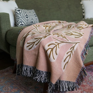Abstract Botanical Cotton Woven Blanket, Cotton Blanket, Tapestry Throw Blanket