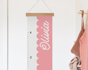 Personalized Canvas Height Chart, Growth Chart for Toddler, Scallop Decor, Cute Minimal Gender-Neutral Kids Room Decor Wall Art