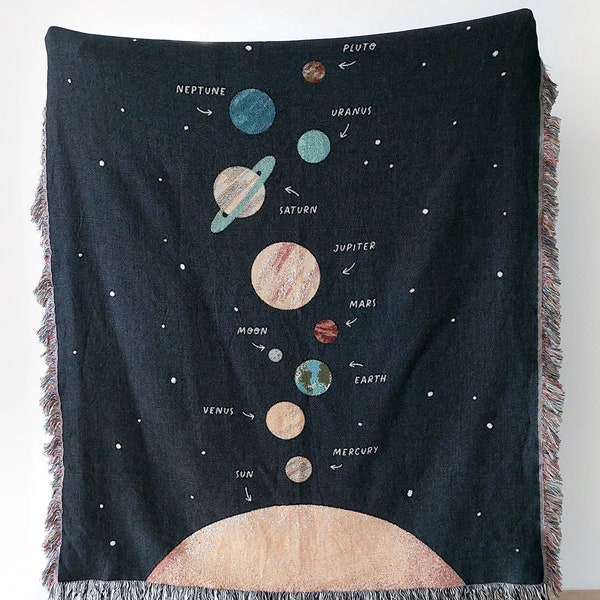Solar System Cotton Throw Blanket, Space Galaxy Kids Room Decor, Boys Girls Nursery Room, Planets Kids Room Decoration