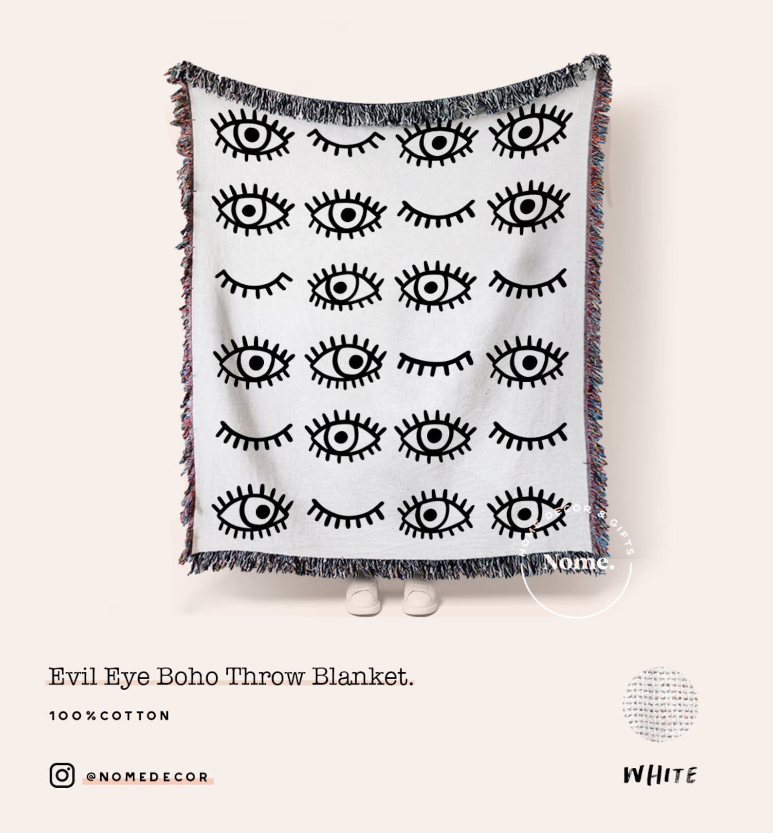 Large Woven Throw Blanket Evil Eye Throw Blanket Bohemian Etsy