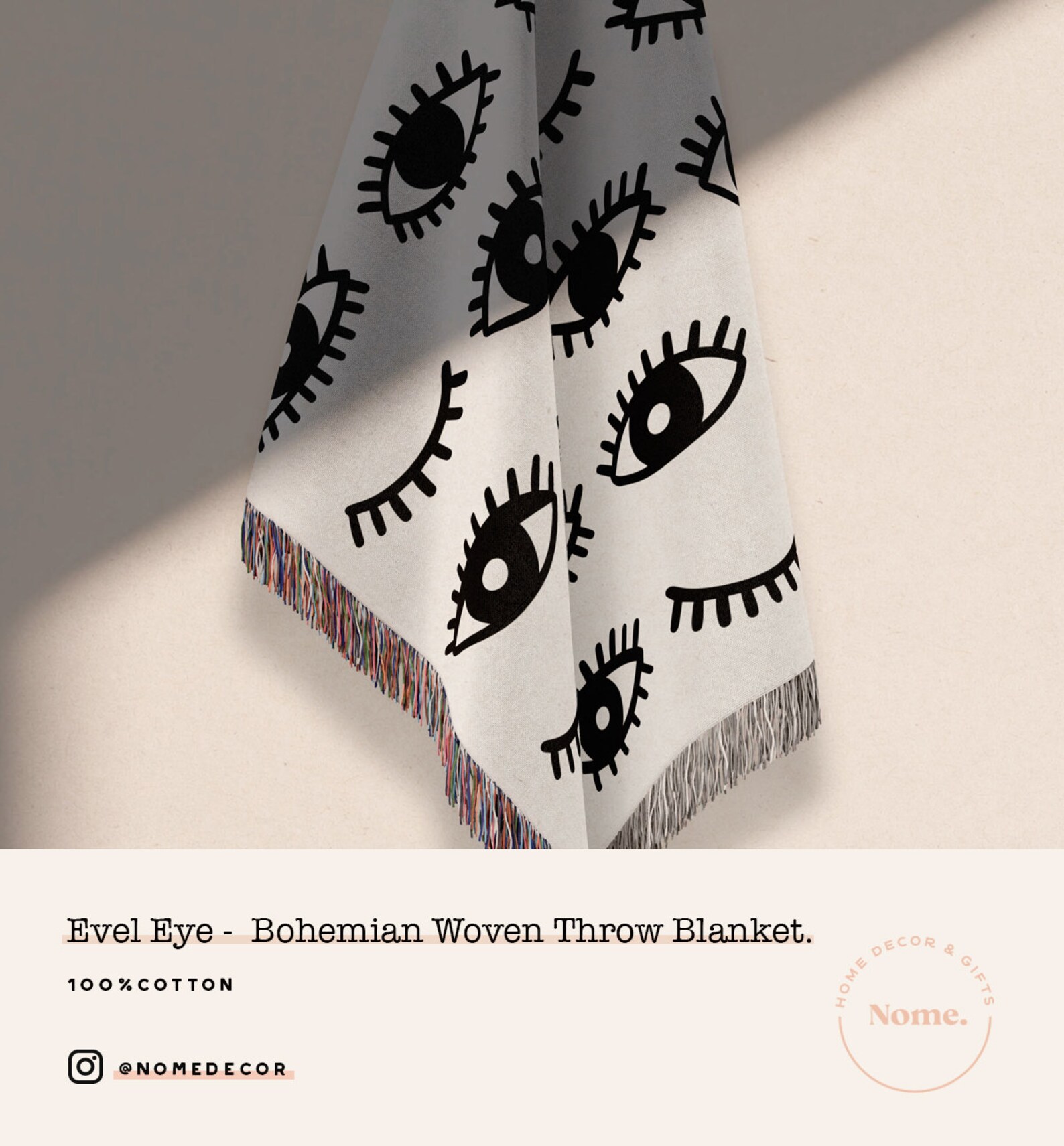 Large Woven Throw Blanket Evil Eye Throw Blanket Bohemian Etsy