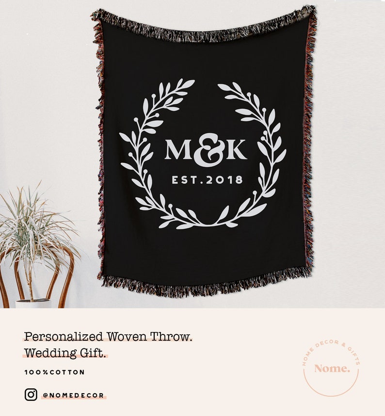 Custom Cotton Throw Blanket Couples Initials Personalized Etsy