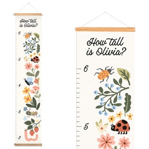 Personalized Canvas Height Chart, Growth Chart for Toddler, Garden Wall Art, Cute Floral Colorful Nursery Decor, Maximalist Kids Room